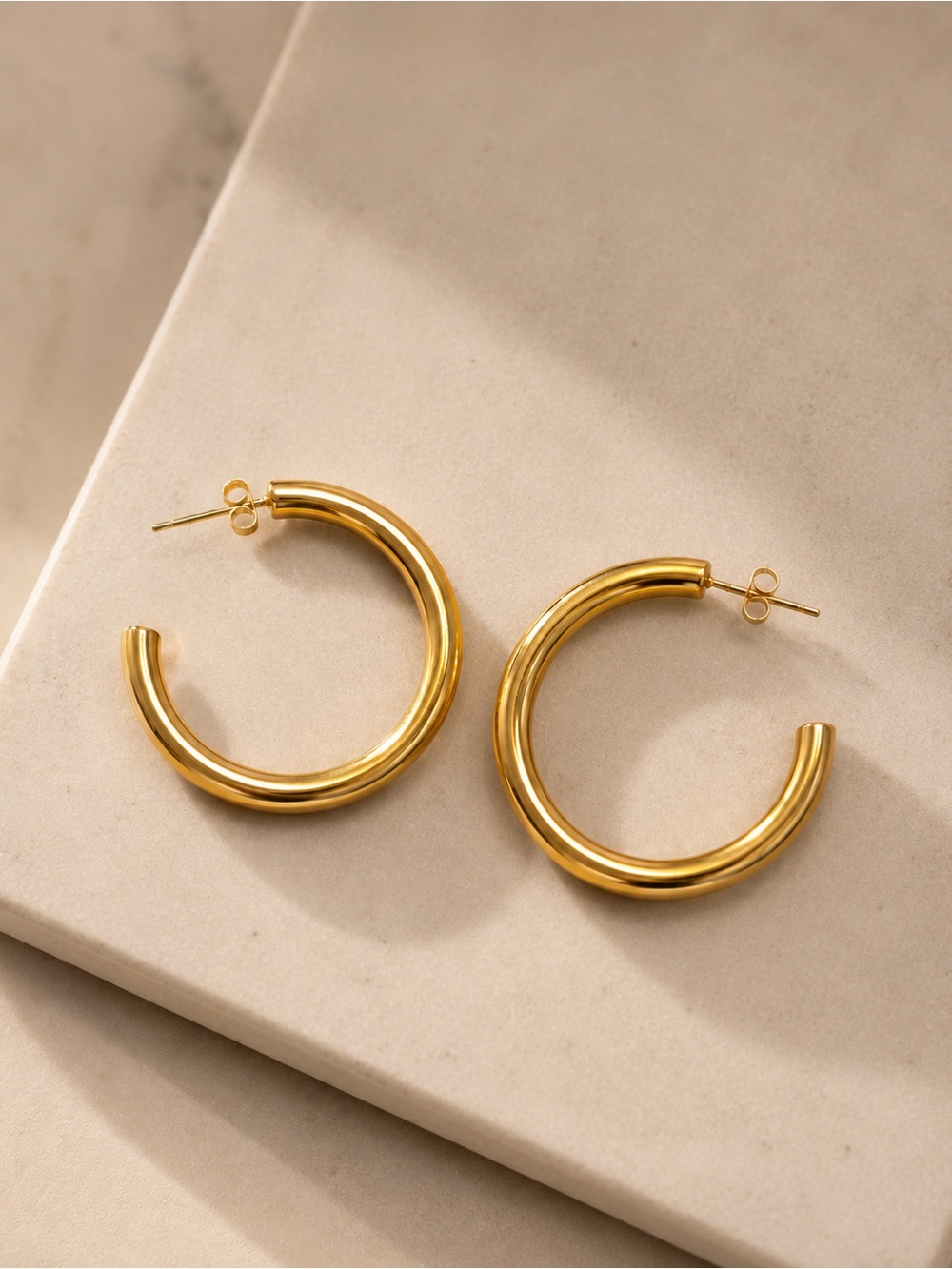 Louise Carter Waterproof Classic Gold Thick Hoop Earrings - Women's Jewelry 1.5"